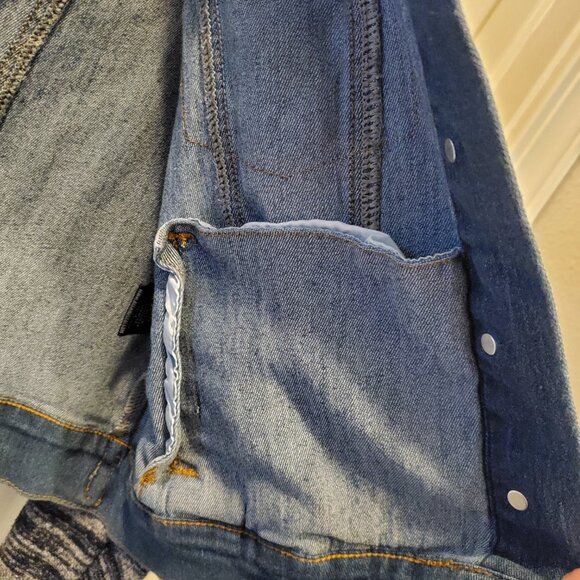 Bee & Ceci Los Angeles Hooded Denim Jacket | Knit Sleeves & Hood | L - Picture 4 of 6